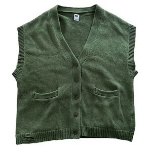 NSF Green Merino Wool Blend Ginny Knit VNeck Sweater Vest Size L